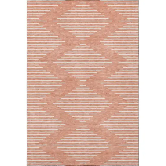 Salmon And Ivory Geometric Washable Area Rug With UV Protection Photo 3