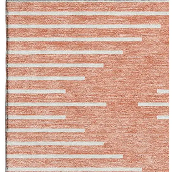 Salmon And Ivory Geometric Washable Area Rug With UV Protection Photo 2
