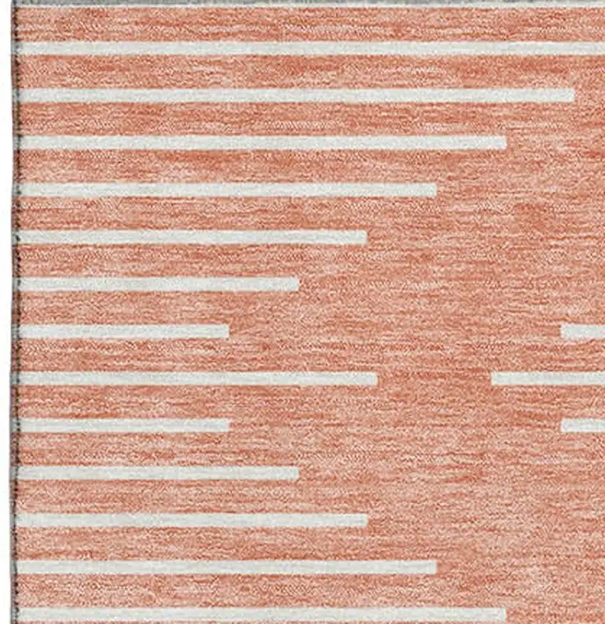 Salmon And Ivory Geometric Washable Area Rug With UV Protection Photo 2