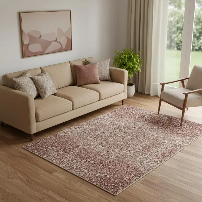 Salmon And Ivory Geometric Washable Area Rug With UV Protection Photo 1