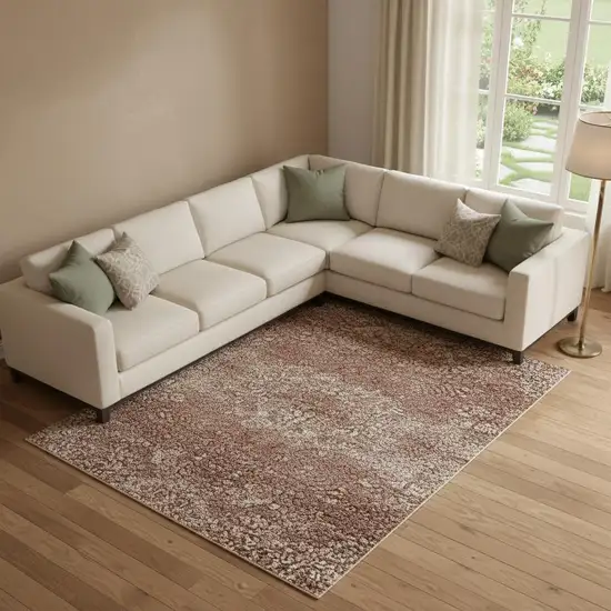 Salmon And Ivory Geometric Washable Area Rug With UV Protection Photo 1