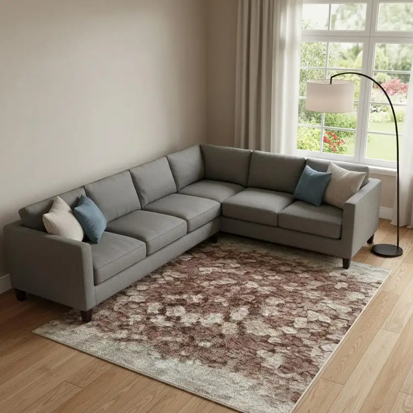 Salmon And Ivory Geometric Washable Area Rug With UV Protection Photo 1