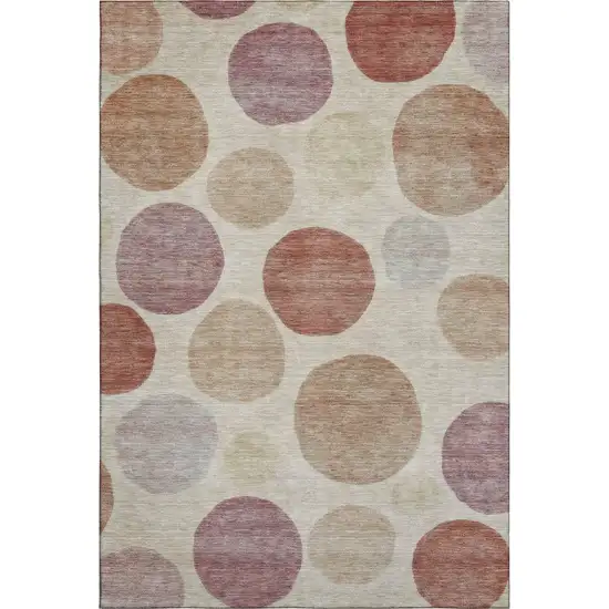 Salmon And Ivory Geometric Washable Area Rug With UV Protection Photo 6