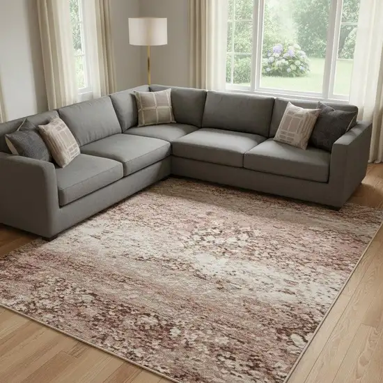 Salmon And Ivory Geometric Washable Area Rug With UV Protection Photo 1