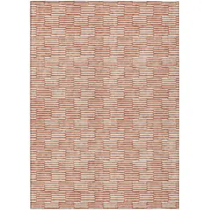 Photo of Salmon And Ivory Geometric Washable Indoor Outdoor Area Rug