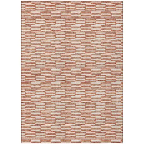 Salmon And Ivory Geometric Washable Indoor Outdoor Area Rug Photo 2