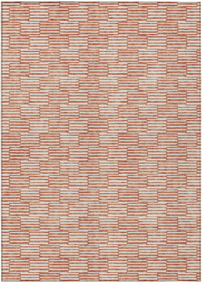 Salmon And Ivory Geometric Washable Indoor Outdoor Area Rug Photo 2