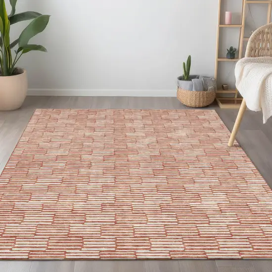 Salmon And Ivory Geometric Washable Indoor Outdoor Area Rug Photo 9