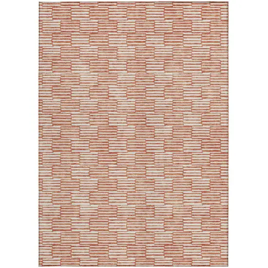Salmon And Ivory Geometric Washable Indoor Outdoor Area Rug Photo 8