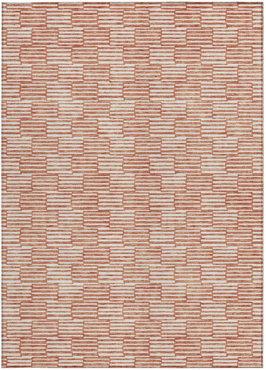 Salmon And Ivory Geometric Washable Indoor Outdoor Area Rug Photo 8