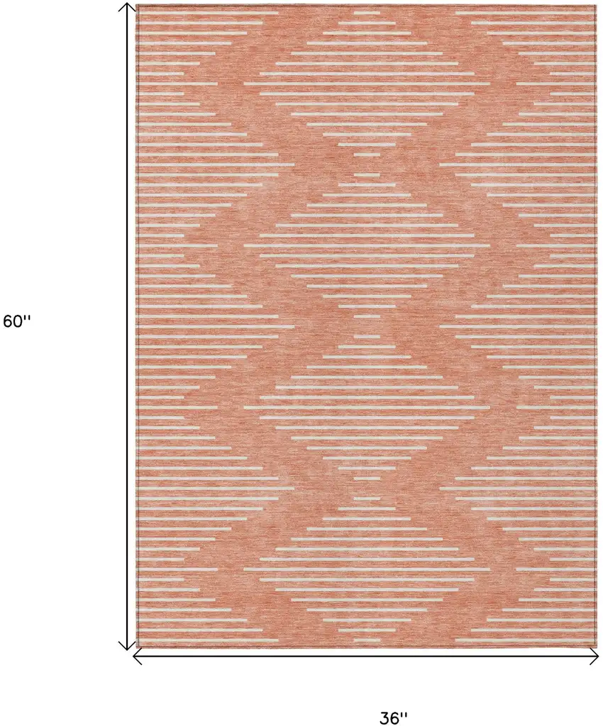 Salmon And Ivory Geometric Washable Indoor Outdoor Area Rug Photo 3