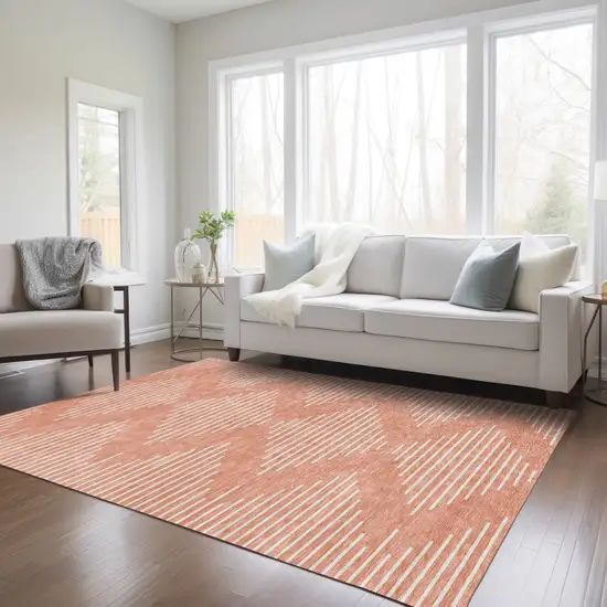 Salmon And Ivory Geometric Washable Indoor Outdoor Area Rug Photo 9