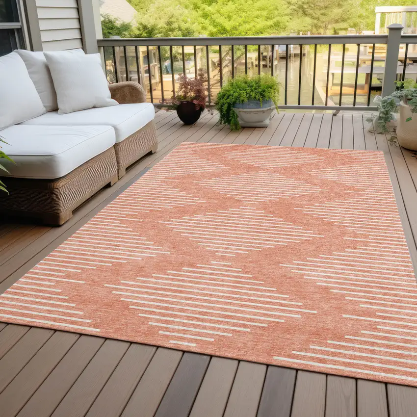 Salmon And Ivory Geometric Washable Indoor Outdoor Area Rug Photo 7