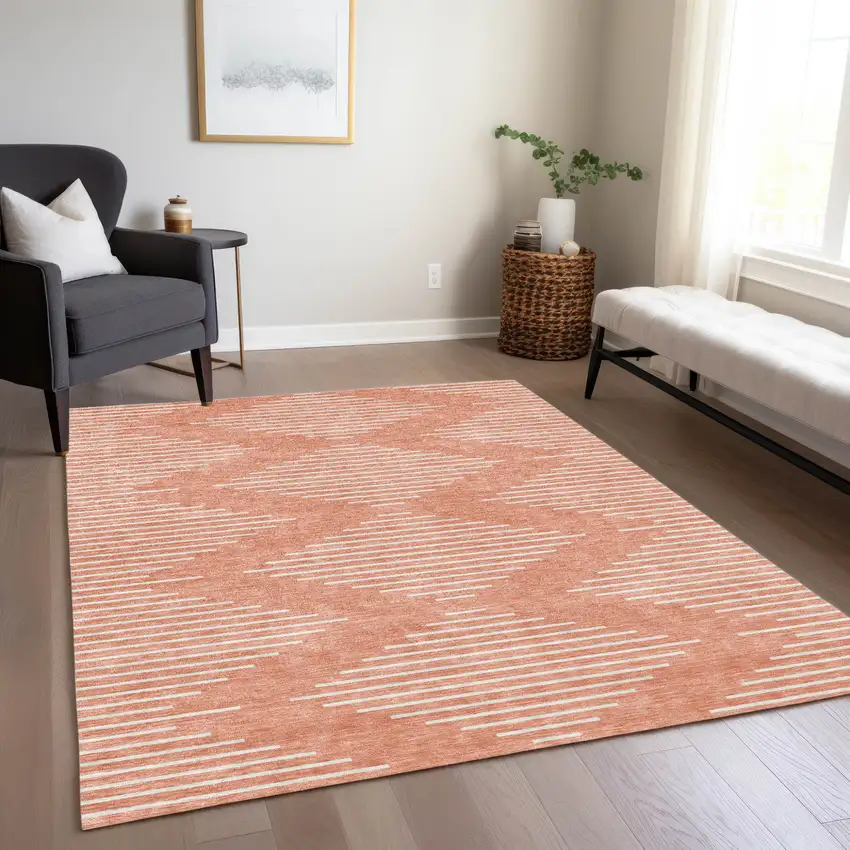 Salmon And Ivory Geometric Washable Indoor Outdoor Area Rug Photo 8