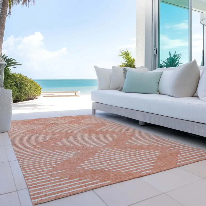 Salmon And Ivory Geometric Washable Indoor Outdoor Area Rug Photo 9