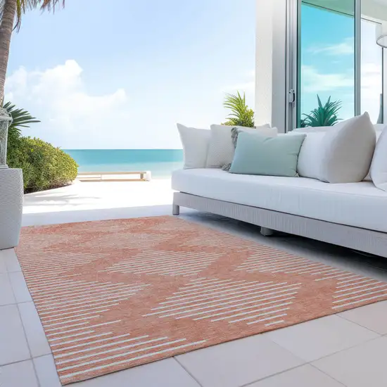 Salmon And Ivory Geometric Washable Indoor Outdoor Area Rug Photo 9