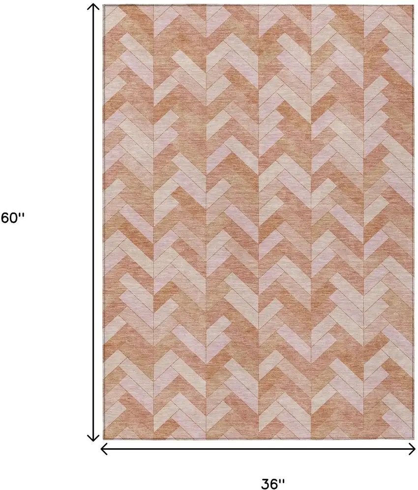 Salmon And Ivory Geometric Washable Indoor Outdoor Area Rug Photo 3