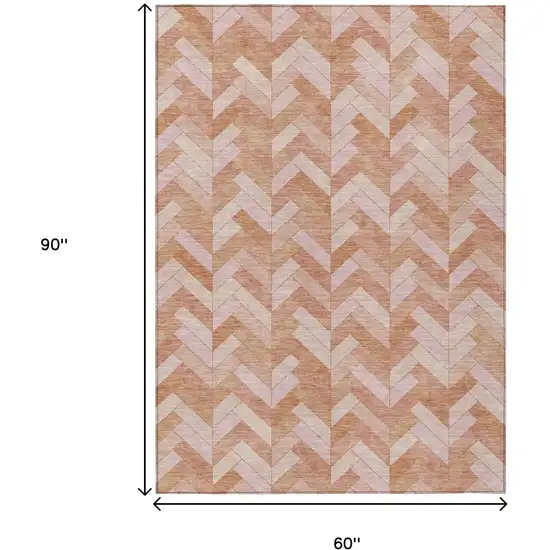 Salmon And Ivory Geometric Washable Indoor Outdoor Area Rug Photo 3