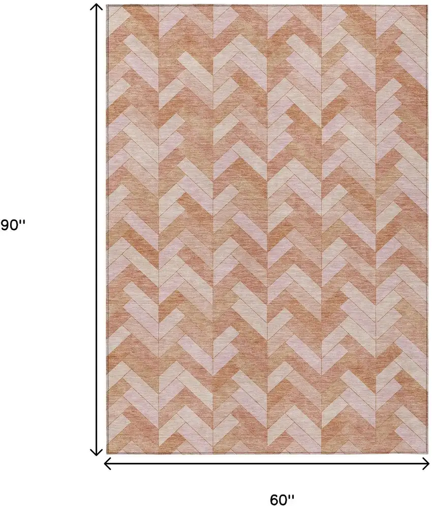 Salmon And Ivory Geometric Washable Indoor Outdoor Area Rug Photo 3