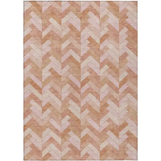 Salmon And Ivory Geometric Washable Indoor Outdoor Area Rug Photo 2