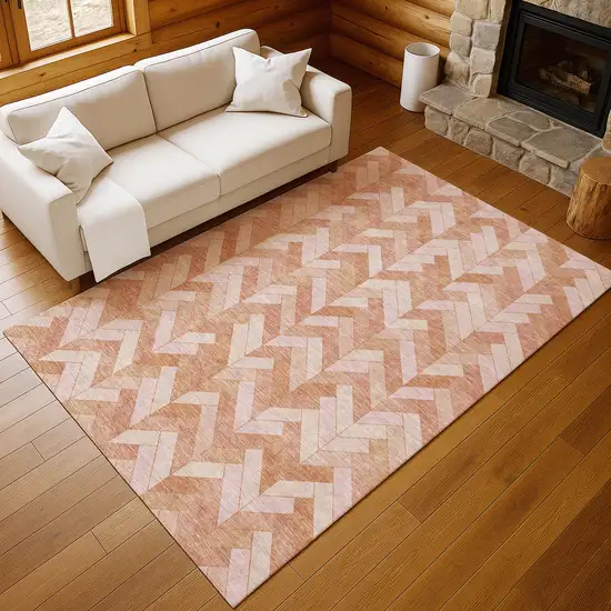 Salmon And Ivory Geometric Washable Indoor Outdoor Area Rug Photo 7
