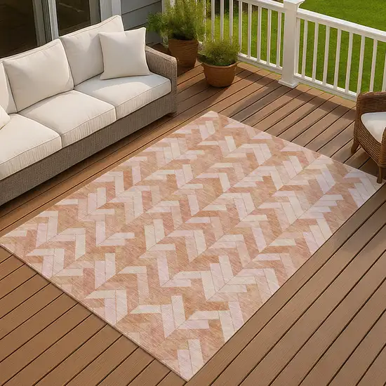 Salmon And Ivory Geometric Washable Indoor Outdoor Area Rug Photo 6