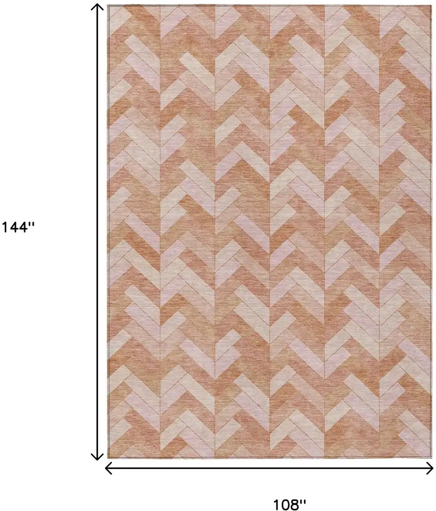 Salmon And Ivory Geometric Washable Indoor Outdoor Area Rug Photo 3