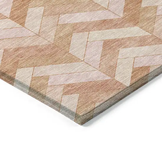 Salmon And Ivory Geometric Washable Indoor Outdoor Area Rug Photo 5