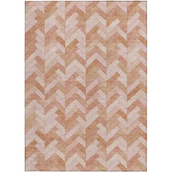 Salmon And Ivory Geometric Washable Indoor Outdoor Area Rug Photo 2