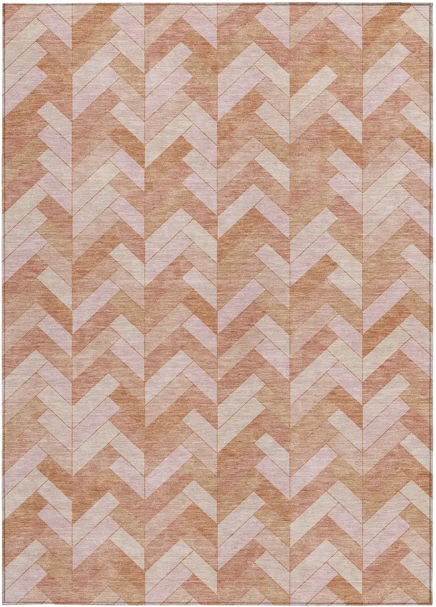 Salmon And Ivory Geometric Washable Indoor Outdoor Area Rug Photo 2