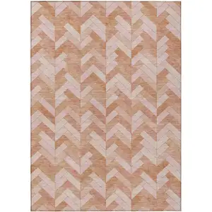Photo of Salmon And Ivory Geometric Washable Indoor Outdoor Area Rug