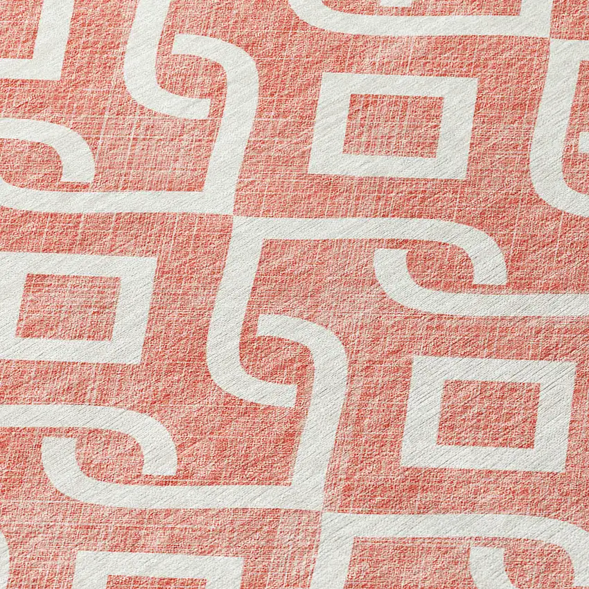 Salmon And Ivory Geometric Washable Indoor Outdoor Area Rug Photo 5