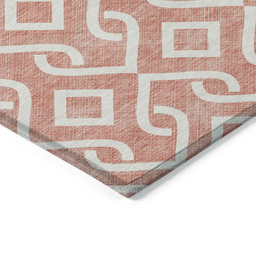 Salmon And Ivory Geometric Washable Indoor Outdoor Area Rug Photo 4