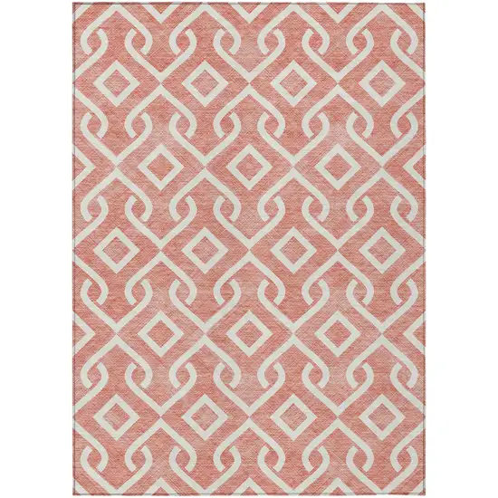 Salmon And Ivory Geometric Washable Indoor Outdoor Area Rug Photo 2