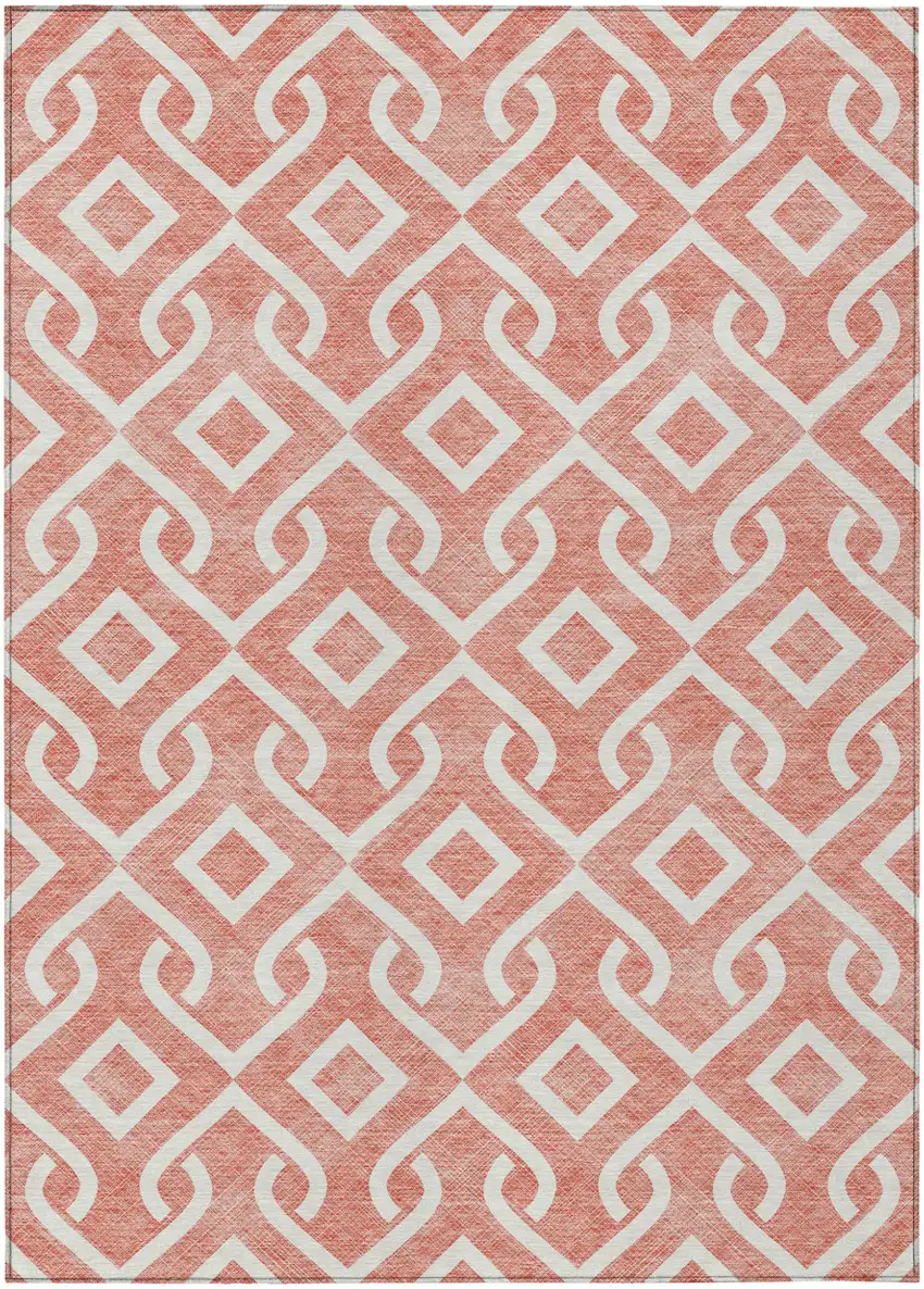 Salmon And Ivory Geometric Washable Indoor Outdoor Area Rug Photo 2