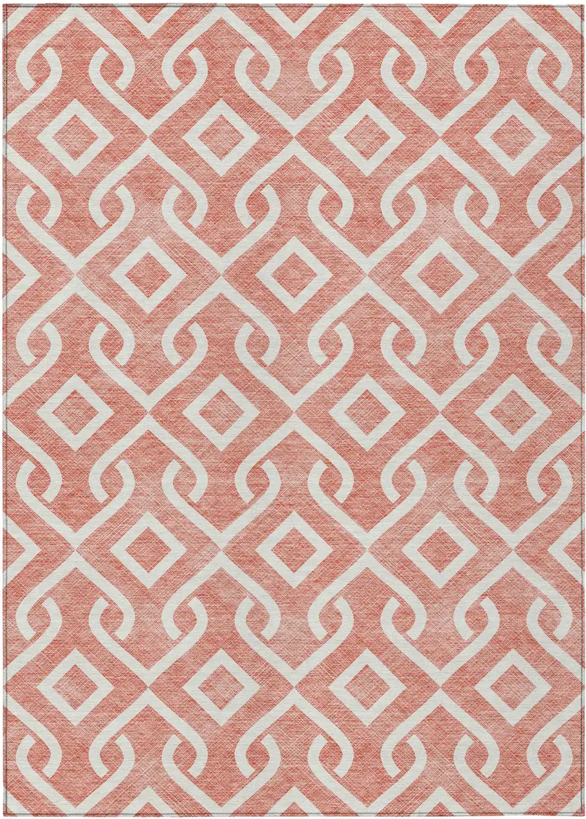 Salmon And Ivory Geometric Washable Indoor Outdoor Area Rug Photo 2