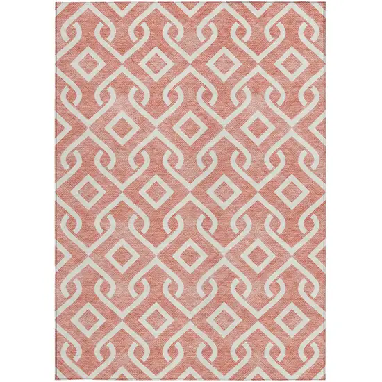 Salmon And Ivory Geometric Washable Indoor Outdoor Area Rug Photo 6