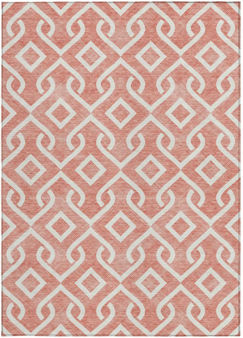 Salmon And Ivory Geometric Washable Indoor Outdoor Area Rug Photo 6