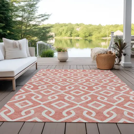 Salmon And Ivory Geometric Washable Indoor Outdoor Area Rug Photo 8