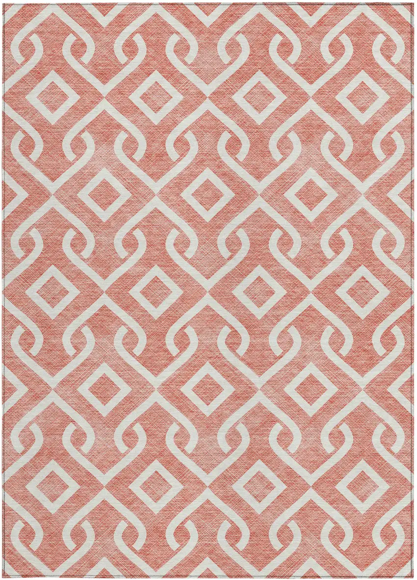 Salmon And Ivory Geometric Washable Indoor Outdoor Area Rug Photo 6