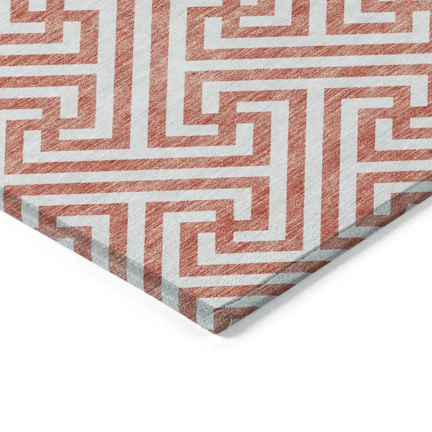 Salmon And Ivory Geometric Washable Indoor Outdoor Area Rug Photo 5