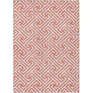 Photo of Salmon And Ivory Geometric Washable Indoor Outdoor Area Rug