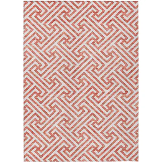 Salmon And Ivory Geometric Washable Indoor Outdoor Area Rug Photo 1