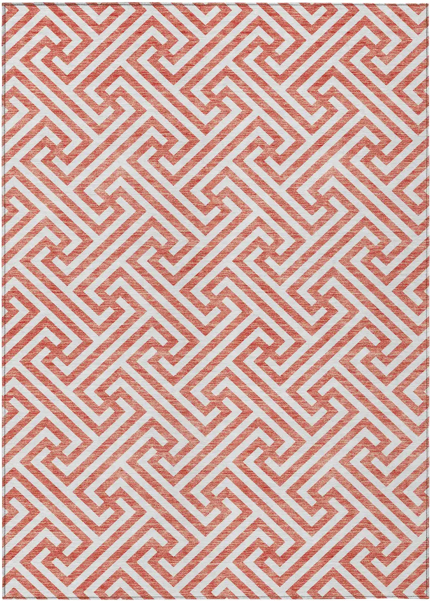 Salmon And Ivory Geometric Washable Indoor Outdoor Area Rug Photo 1