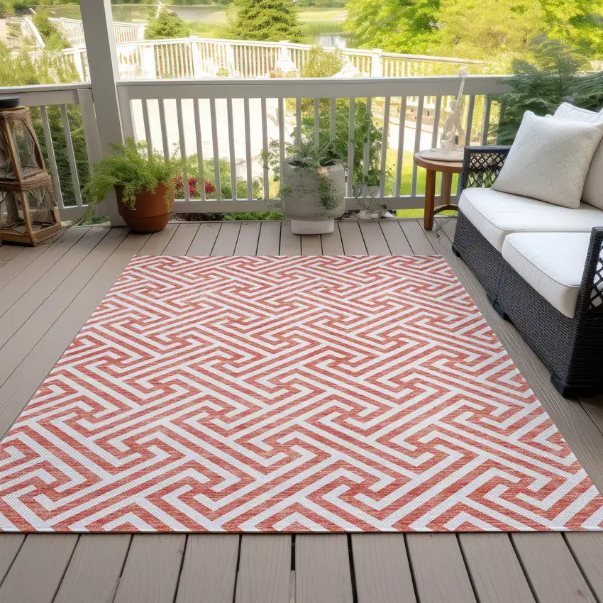 Salmon And Ivory Geometric Washable Indoor Outdoor Area Rug Photo 8