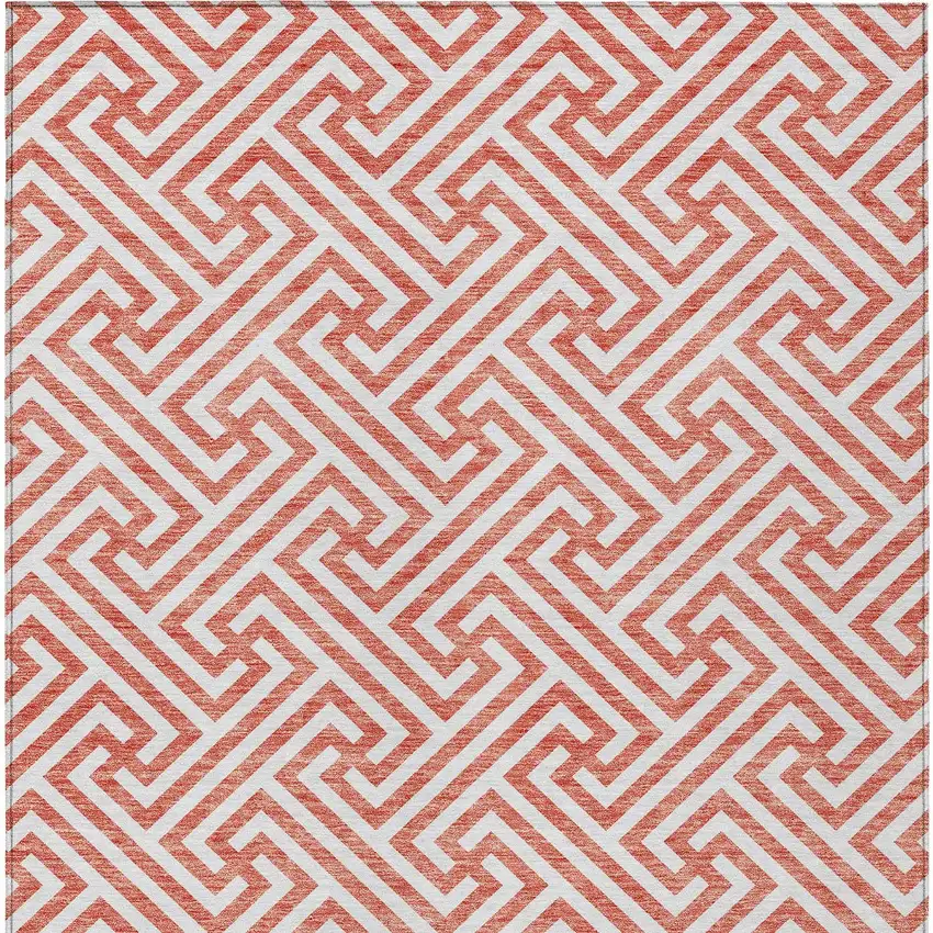 Salmon And Ivory Geometric Washable Indoor Outdoor Area Rug Photo 7