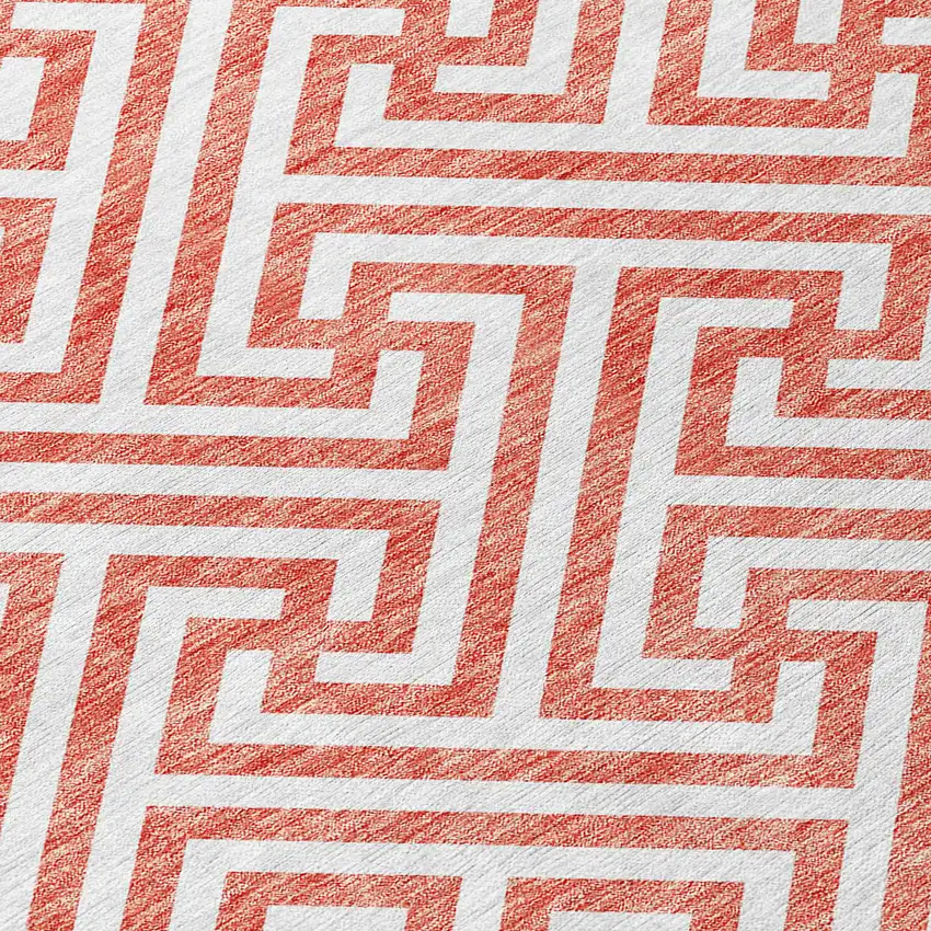 Salmon And Ivory Geometric Washable Indoor Outdoor Area Rug Photo 4