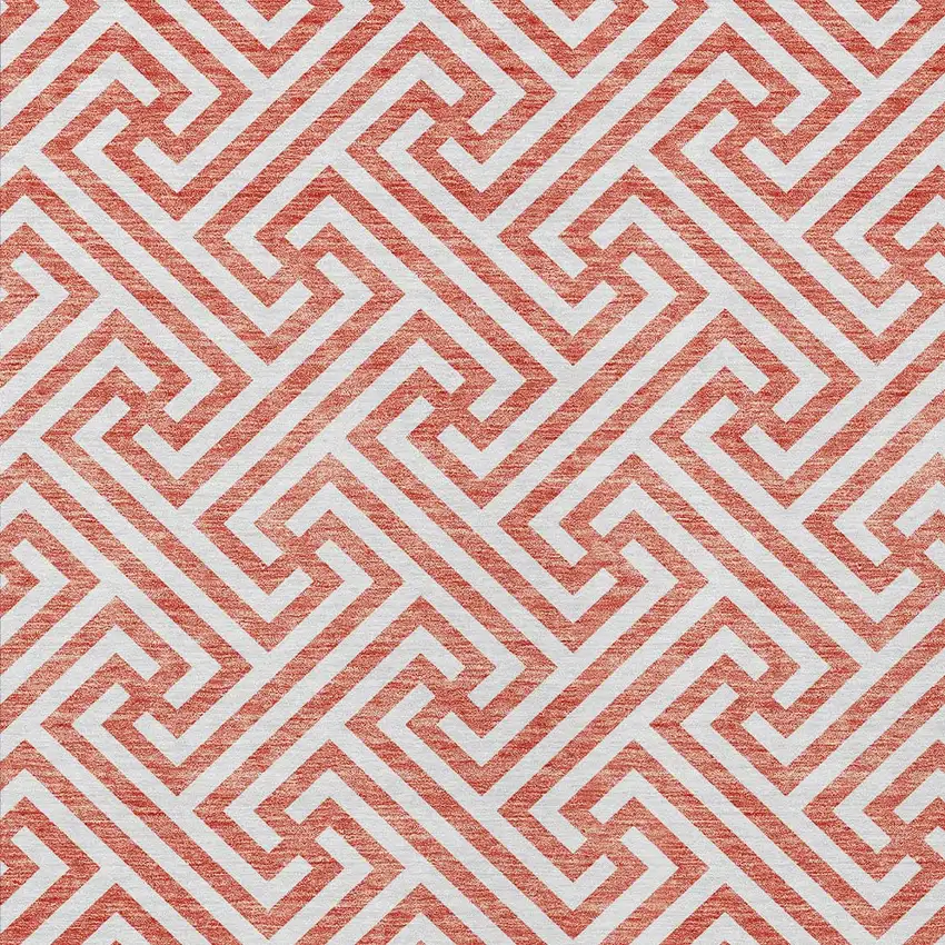 Salmon And Ivory Geometric Washable Indoor Outdoor Area Rug Photo 6