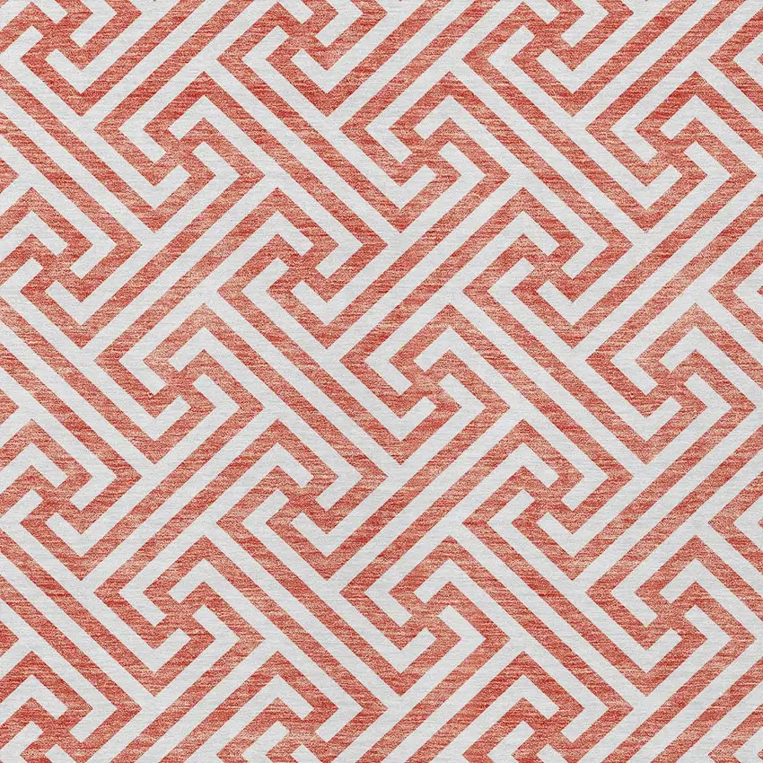 Salmon And Ivory Geometric Washable Indoor Outdoor Area Rug Photo 6