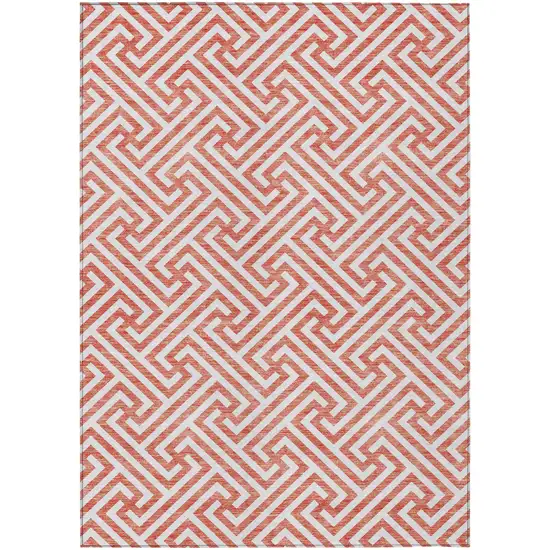 Salmon And Ivory Geometric Washable Indoor Outdoor Area Rug Photo 2